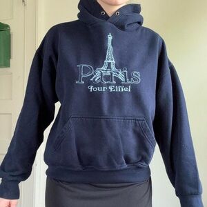 Blue Embroidered Paris Hoodie with Eiffel Tower
